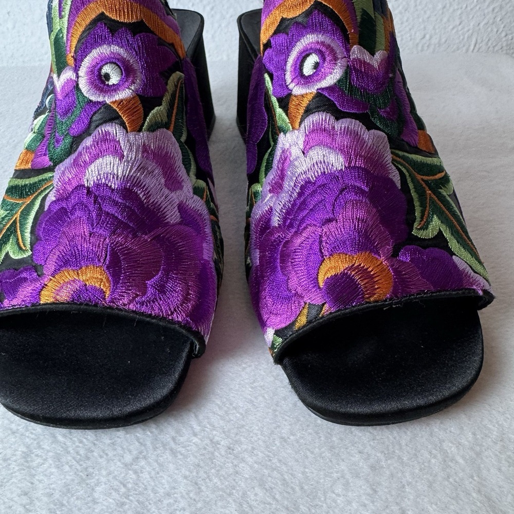Jeffrey Campbell Floral Bird Embroidered Mules Heels Women's 10 Boho Purple - Picture 14 of 14
